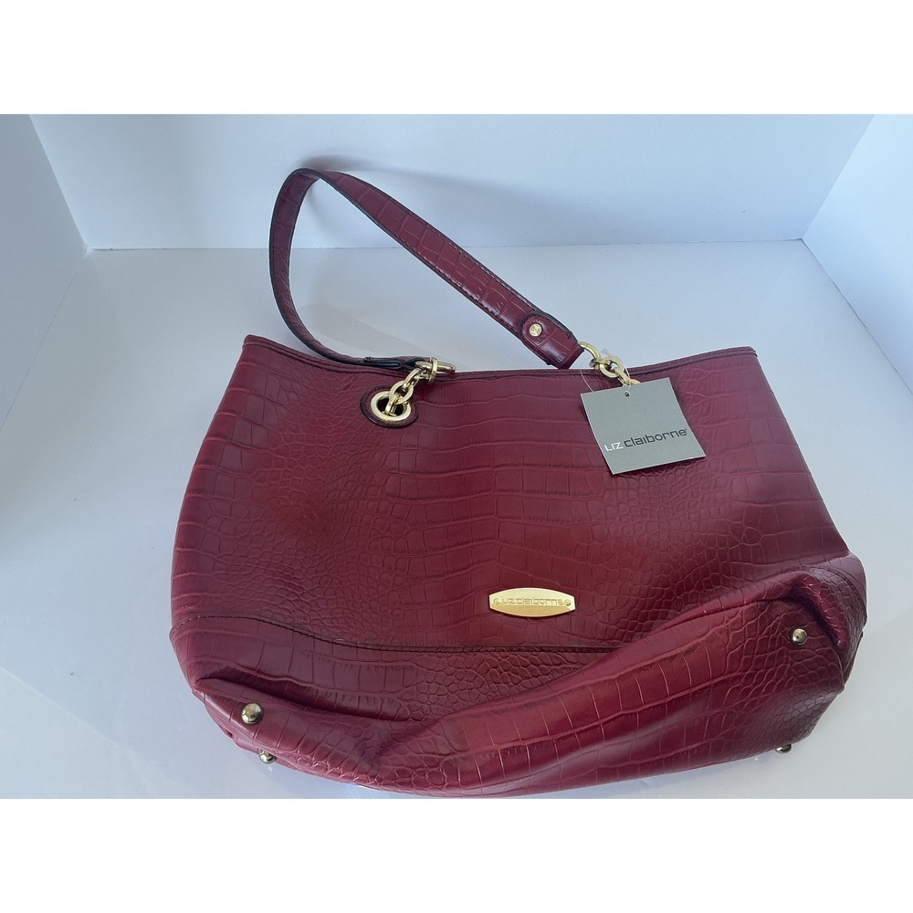 Liz Claiborne Red Croco Embossed Shoulder Bag Large Tote Purse NWT